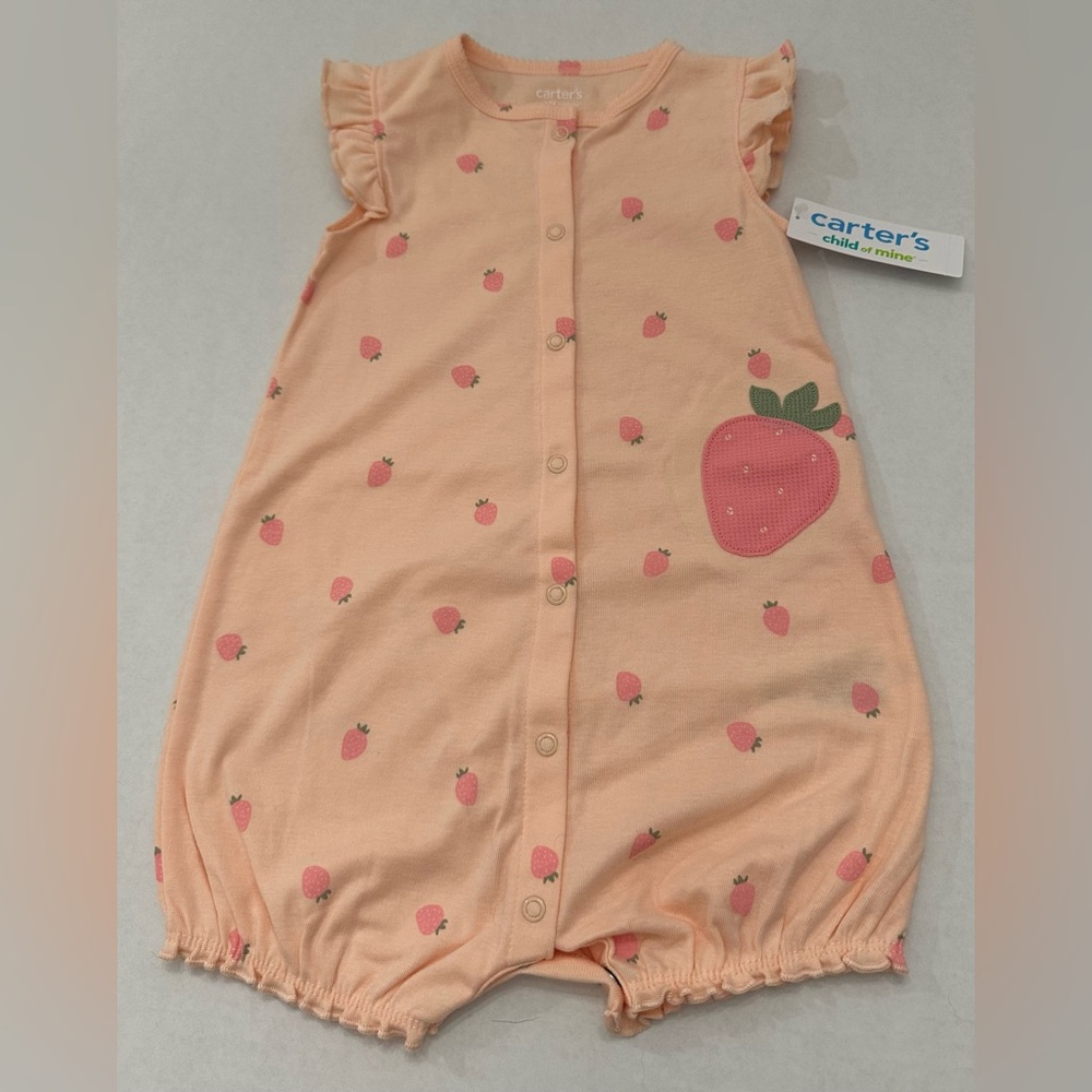 Carter's Child of Mine Baby Girl Peach/Pink Strawberry Bubble Romper, 24 Months